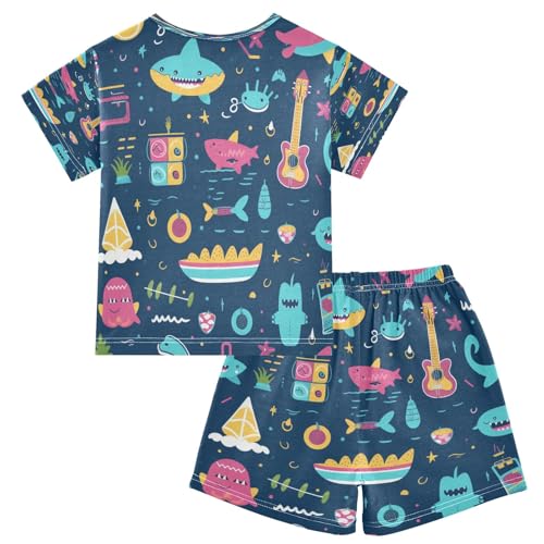 Abstract Sea Fish Kids Pjs Set Boys Girls Summer Short-Sleeve Sleepwear Pajamas 2PCS2