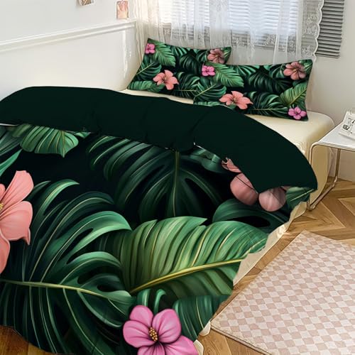 Ensembles de housse de couette avec taies d'oreiller vert monstera - 4