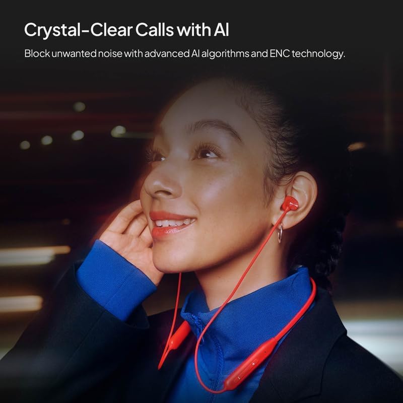 Image of Original Wireless Neckband Compatible with OnePlus Earphones Z3 ANC - 45dB ANC, Dual Device Pairing, Magnetic Power On /Off & 28H Battery Life (Orange)