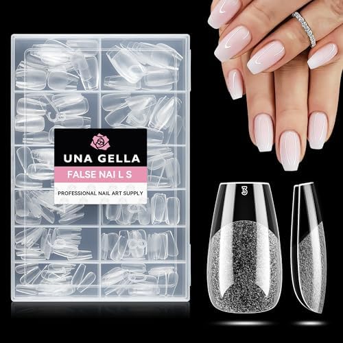 UNA GELLA Short Coffin Nail Tips 216pcs/12 Sizes Soft Gel Tips