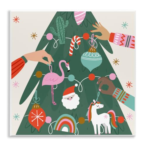 Cheerful Christmas Fir Tree, 12 x 12 Inch Mounted Print on Wall Plaque