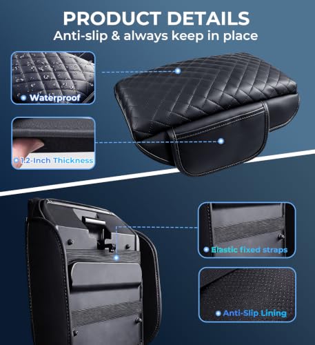 Image of Center Console Cover for Ford Explorer 2026 2025 2024 2023 2022 2021 2020, 1.2-Inch Thick PU Leather Middle Armrest Cushion Protector Pad with 2 Side Pockets for 2020-2026 Explorer, Black
