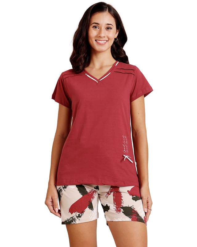 bodycare Women's Cotton Printed T-Shirt and Shorts Set | Soft & Breathable Nightwear | Short Sleeves | Loungewear Co-Ord Set BSSS17027-picture-28