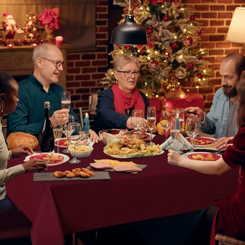Image of sancua 6 Pack Burgundy Tablecloth 60 x 102 Inch, Rectangle Table Cloth for 6 Feet Tables - Stain and Wrinkle Resistant Washable Polyester Table Cover for Dining Tables, Buffet Parties and Camping