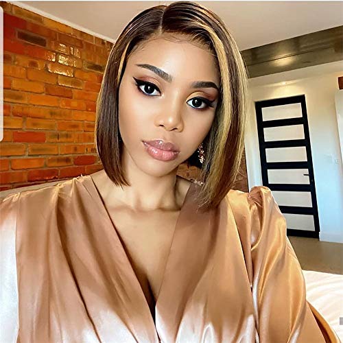 Brennas Hair Orange Red #27 Honey Blond Chocolate Dark Brown Deep Kinky Curly Short Bob Wig Lace Front Human Hair Wig for Black Woman (10in, 180 Density 13x4)