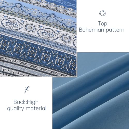 Image of Cottolester Boho Comforter Set Full Size,8 Pieces Blue and Grey Bohemian Striped Bed in a Bag,Paisley Soft Microfiber Bedding Comforter Set