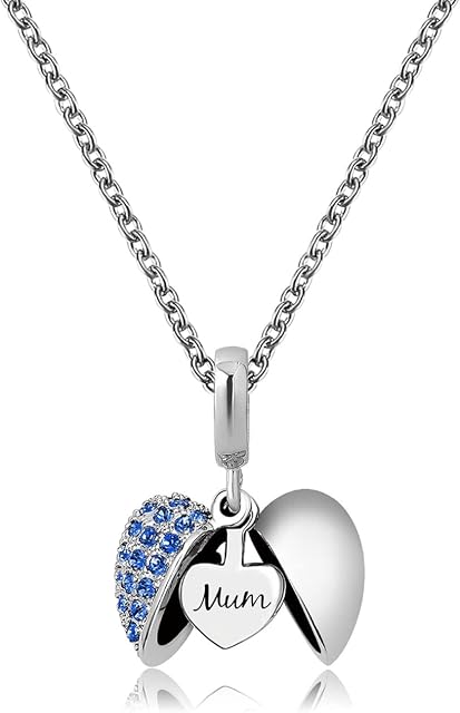 KunBead Jewelry 18 inch Open Heart I Love You Crystal Charm Pendant Mum Necklace for Women Girls