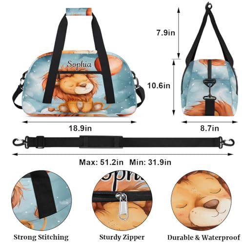 Custom Kids Sport Duffel Bags Gym Bag for Girls and Boys Weekender Tote Sports Bags for Traveling Cute Lion Duffel Bag2