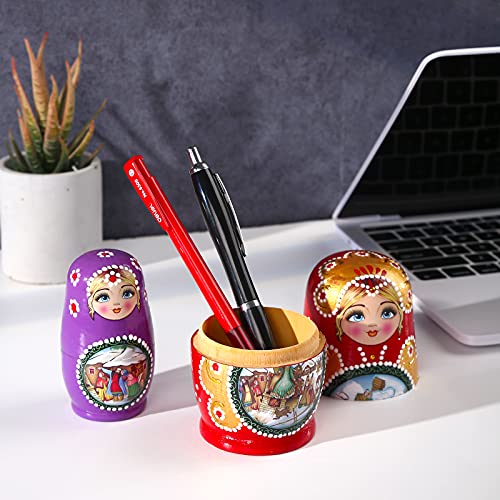 Russian Nesting Dolls Set 5 Pieces Joynest Matryoshka Wood Stacking Nested Set Story Girl Handmade Toys For Children Kids Christmas Birthday Halloween Wishing Gift (Red Girls)… #TOP6