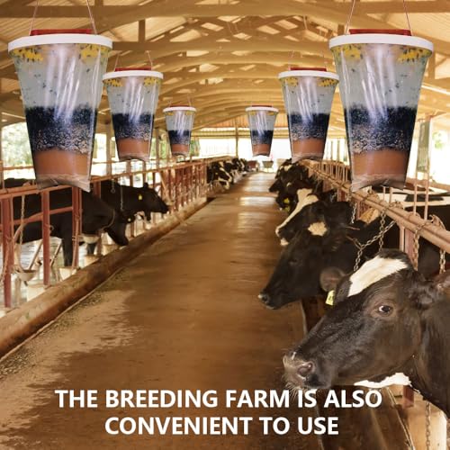 SGZIOO 6 Pack Fly Traps Bag, Disposable Fly Catcher Outdoor, Hanging Red Top - fly Trap Catcher with Bait, Non-Toxic fly Killer Bag for Outdoor Garden, Farm, Horse Barn and Ranch - 5