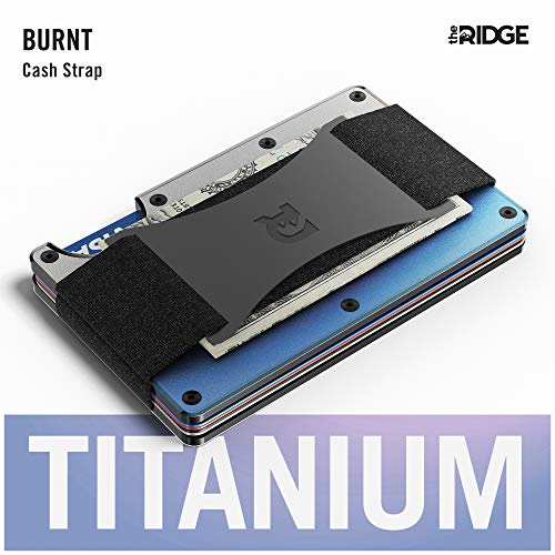 The Ridge Minimalist Slim Wallet For Men - RFID Blocking Front Pocket Credit Card Holder - Aluminum Metal Small Mens Wallets with Cash Strap (Burnt Titanium)