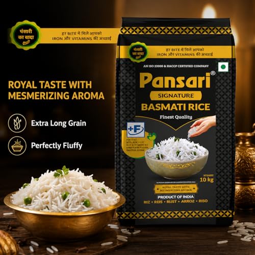 Image of Pansari Signature Basmati rice, Great Taste and Mesmerizing Aroma | Extra Long Grain, Naturally Aged(2-Years) with Fortified | Basmati Rice, Biryani Rice, Pulao Rice - 5Kg (Pack of 3)