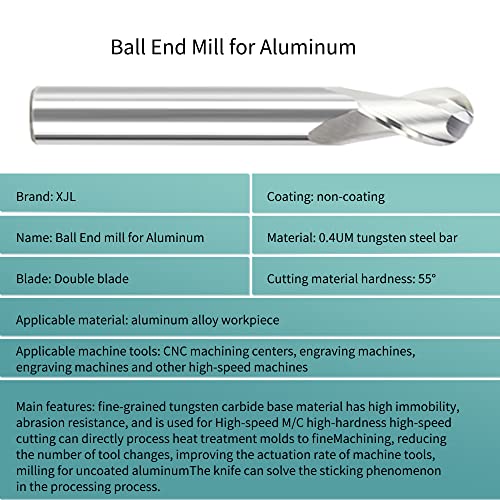 Image of XJL 3 Pcs Carbide Ball Nose End Mill R Angle CNC End Mills Machine Milling Cutter Spiral Mills Tool for Aluminium 2 Flute HRC 55