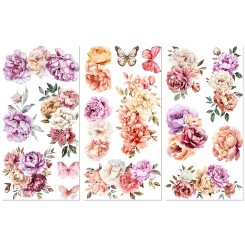 Peacoblue Rub on Transfer Decal Sticker French Peonies for Furniture Craft 6"x12"