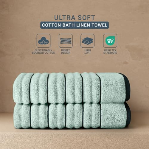 Image of Spaces Hand Towels | 100% Cotton | Highly Absorbent & Super Soft | High Loft Ribbed Texture | 2 Piece Hand Towel Set | 40 x 60 cm | Sea Green /Teal