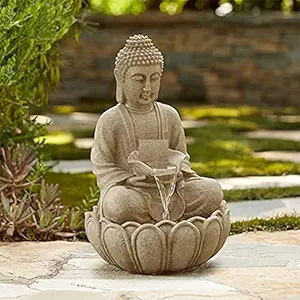 Plumsville Lotus Buddha Water Fountain for Home, Office, Garden Beige Color(56X30X30) Small Size 2ft HIEGHT Decor Items for Living Room |Best Gift for Any Occasion. Vastu Kamal Buddha Water Fountain Lotus Buddha Water Fountain Indoor Outdoor Fountain for Home Office Living Room Decor with LED Lights and Water Pump