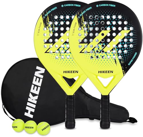 BOOSTEADY Set de 2 Padel Raqueta con 3 Pelotas：Palas Padel para Entrenamiento Principiantes y Profesionales Raqueta Padel con Amortiguación- Fibra de Carbono y Foam EVA - Incluye Bolsa