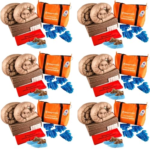 Image of Biohazard Spill Kit OSHA Approved (6 Pack) - Chemical Clean up Kit | Spill Kit for Oil, Water & Chemicals | Absorbent Pads, Socks, PPE, Biohazard Bags in Bright Orange Duffel Bag - 6 Pack