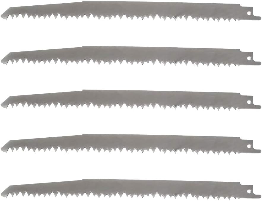 9" Stainless Steel Reciprocating Saw Blades for Food Cutting - 5TPI Big Teeth Stainless Steel Reciprocating Saw Blades Multi Cutting for Frozen Meat, Beef, Turkey, Bone, Wood, Pruning (5 Pack)