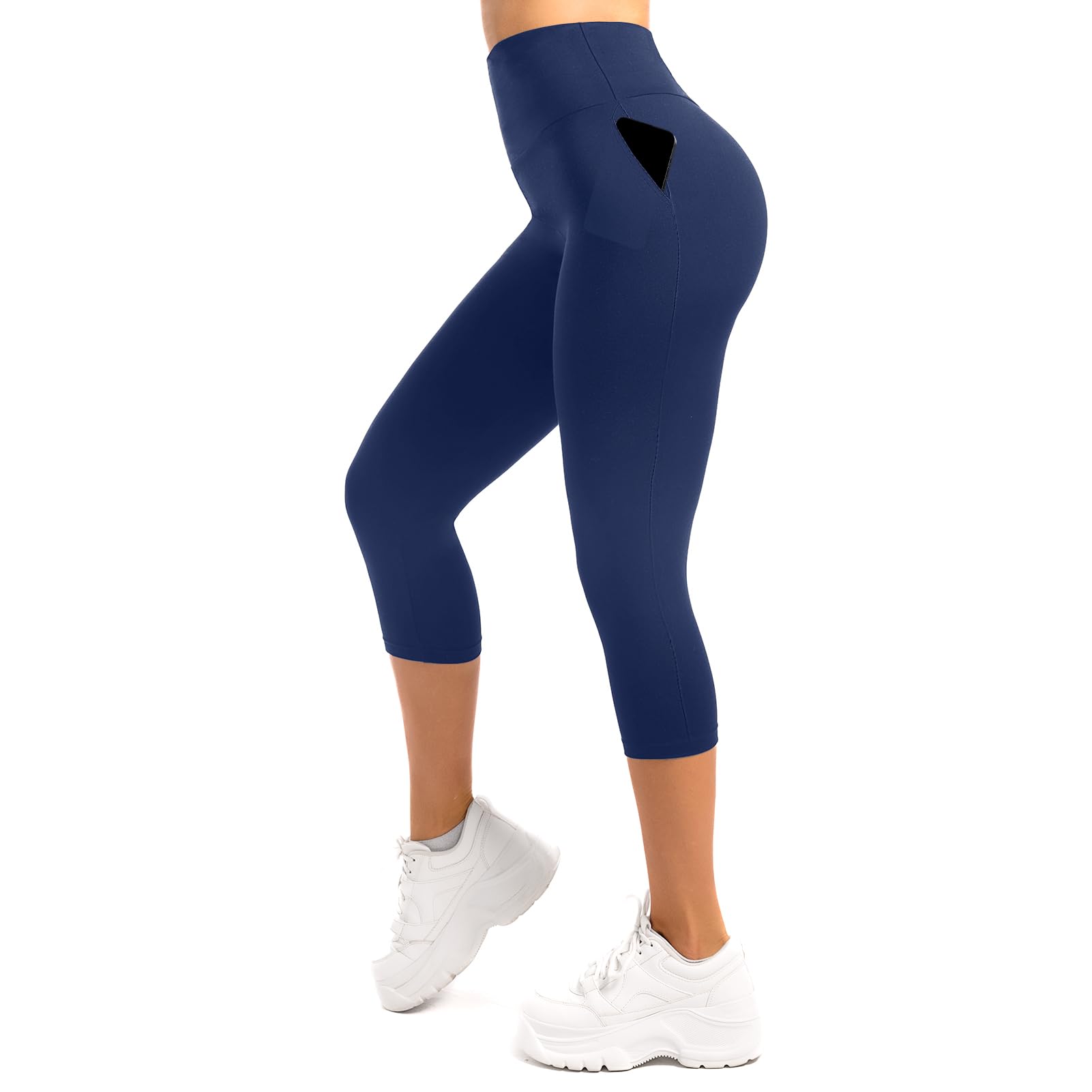 Leafigure Capri Leggings Damen mit Taschen 3/4 Leggins High Waist Fitness Shorts Blickdichte Sportshorts