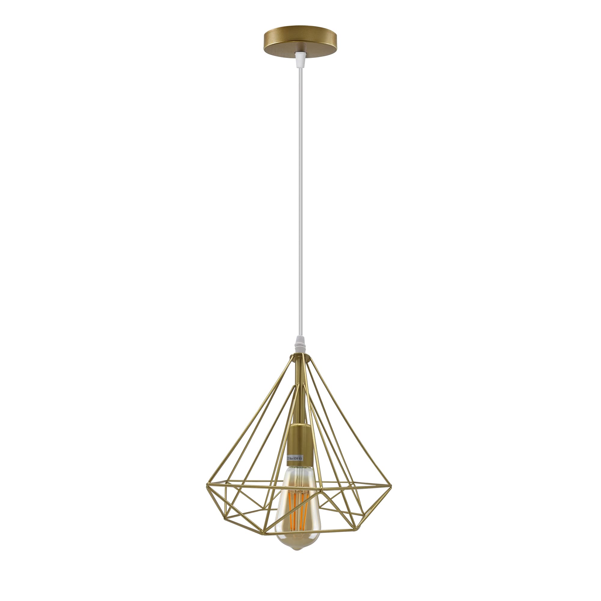 LEDSone Modern Retro Industrial 25cm Metal Diamond Cage E27 Base 95cm Adjustable Cord Rectangle Ceiling Hanging Pendant Lampshade Lighting Fixtures for Dining Room, Kitchen, Bedroom, and Livingroom