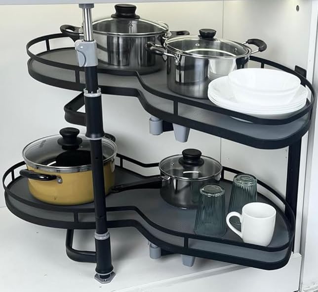 Bandeja de gabinete de esquina ciega de 2 capas, altura ajustable, fuerte capacidad de carga, maximiza el espacio de almacenamiento de la cocina, adecuada para gabinetes de 36 pulgadas / 900 mm