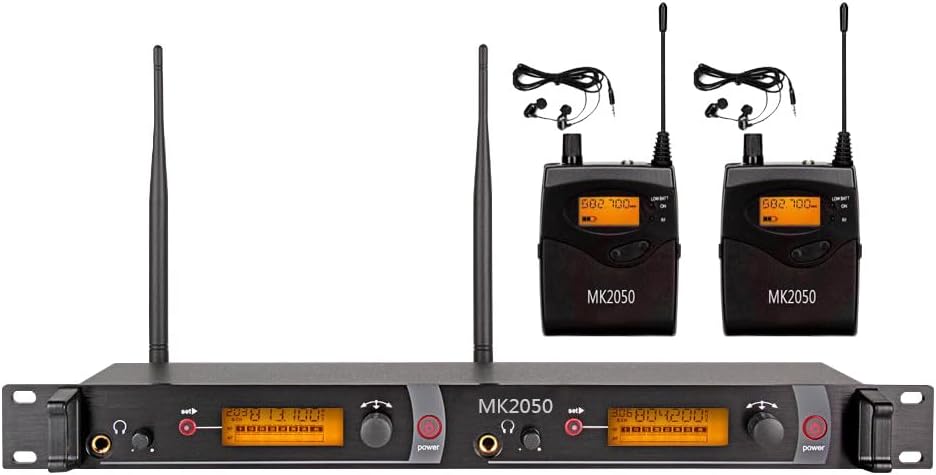 OPQRST Wireless in Ear Monitor System 2 Bodypacks UHF Transmitter Recording Headphones 2 Receivers 2 Channel Frequency B Monitoring with in Earphone for Stage Studio Church Band School