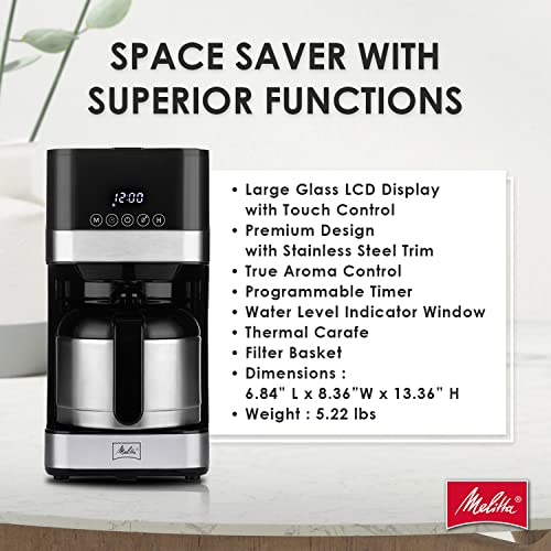 Melitta Aroma Tocco Thermal Drip| Programmable Coffee Machine | 8 Cup Coffee Maker With Thermal Carafe | Glass Touch Control Panel #TOP7