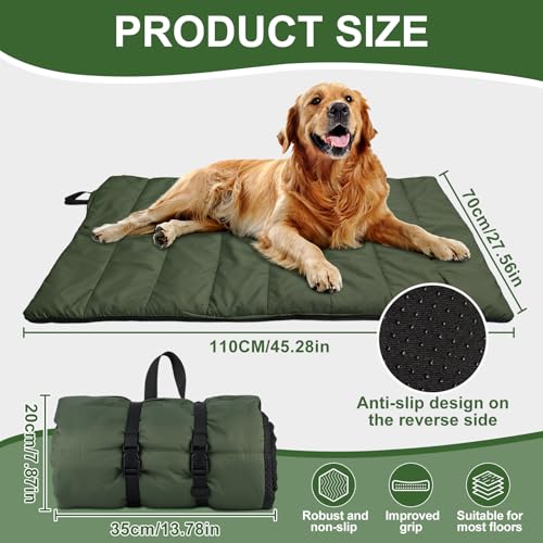 Feelhap Hundedecke 110x68cm Waschbares,Hundedecke für Unterwegs Wasserdicht,rutschfeste Hundematte Komfort und Weiches Wasserdichtes Hundebett,Outdoor,Reise,Auto-Kofferraum Hundekissen (Dunkelgrün)