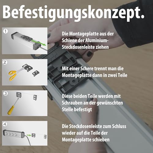 Brennenstuhl Premium-Alu-Line Steckdosenleiste 6-Fach/Steckerleiste aus hochwertigem Aluminium (Mehrfachsteckdose mit Schalter und 3m Kabel, Made in Germany)