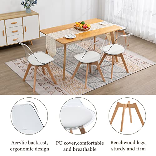 Anour Modern Dining Chairs Set Of 4, Clear Kitchen Chairs, Acrylic Accent Seat Cushions Made Pu Leather And Solid Beech Legs, Suitable For Room, Living Bedroom #TOP4