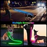 Multi-Color Light Up Dog Leash 4FT Color Changing 7 Lighting Modes Rechargeable Reflective LED Lighted Glow Dark Leash for Night Walking for Small Medium Large Dogs Blue Green Pink