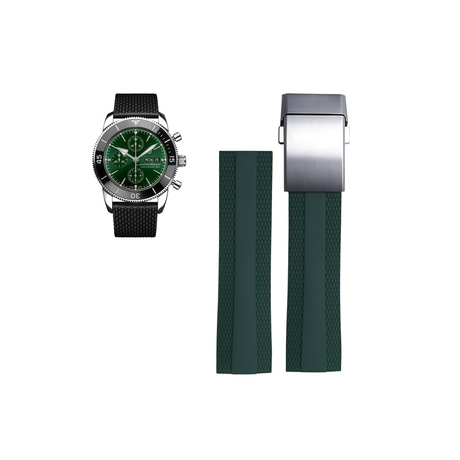 Cinturino Ricambio Silicone Morbido 22 mm - Regolabile, Sport & Quotidiano per Breitling Navitimer/Superocean Heritage-Fibbia marrone + argento satinato 22mm
