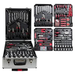 Maletín de Herramientas Profesional 1699 Piezas – Carro con Asa Telescópica y Ruedas, Caja Completa Multinivel para Taller Mecánico y Bricolaje, Organización Superior – Negro