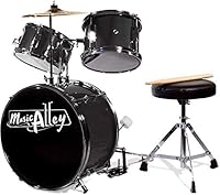 Music Alley DBJK02-BK 3-teiliges Anfänger-Drumkit für Kinder - Schwarz -inch schwarz