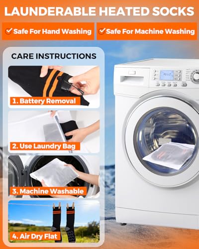 Heated Socks for Men Women, Rechargeable Battery Heated Socks with 4 Heat Settings, 5000mAh Electric Socks for Winter Outdoor Work Skiing Hunting Camping Hiking Fishing Cycling (Orange) — view 5