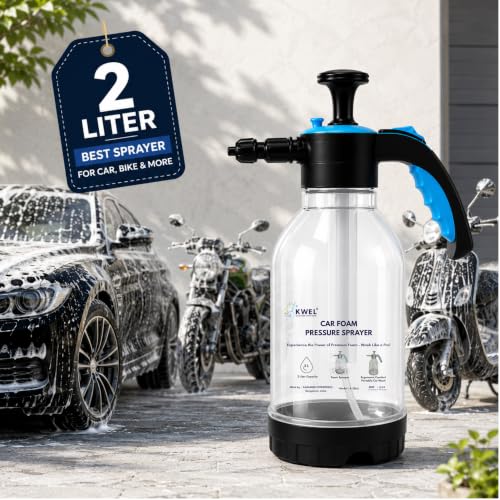Image of KWEL 2 Litre Manual Foam Sprayer with 100 ml Car Wash Shampoo | Hand Pressure Pump Foamer for Car, Bike & Scooter Washing | Portable Vehicle Cleaning Kit for Home & Garage