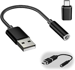 Adaptador de Audio USB a Jack 3,5mm 2 in 1, Tarjeta de Sonido Externa USB, Adaptador de Auriculares y Micrófono con Convertidor USB-B a USB-C, Plug and Play para PC Portátil Desktop