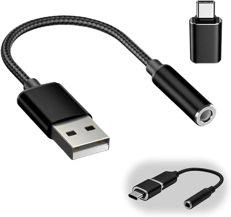 Adaptador de Audio USB a Jack 3,5mm 2 in 1, Tarjeta de Sonido Externa USB, Adaptador de Auriculares y Micrófono con Convertidor USB-B a USB-C, Plug and Play para PC Portátil Desktop