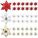 45 Pieces Christmas Poinsettia Decorations Glitter Poinsettia Flowers Red Gold White Silver for Xmas Tree Ornaments, 5 Inch