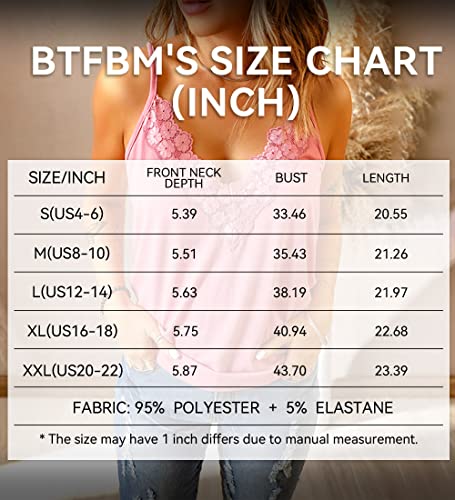 Btfbm Women Deep V Neck Cami Tank Tops Lace Floral Trim Crochet Summer Casual Sleeveless Adjustable Spaghetti Strap Camisoles (X-Large, Cami Pink) #TOP5
