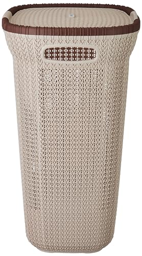 Image of Amazon Brand - Solimo Knit Laundry Basket - Big - 55 Litres - 44 Cm X 35 Cm X 61 Cm | Royal Light Brown - Polypropylene
