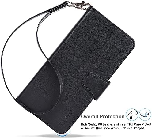 Arae Case for Samsung Galaxy S21 FE 5G, PU Leather Wallet Case with Wrist Strap, Card Holder Kickstand Magnetic Closure Flip Folio Cover for Samsung S21 FE, Black