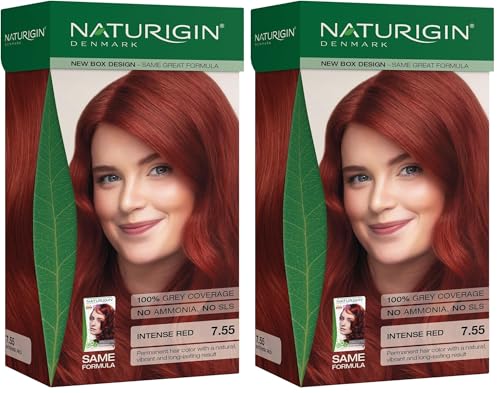 Image of Naturigin Medium Blonde Deep Red Hair Dye 7.55 - Permanent Hair Color with 100% Gray Coverage - Made with Organic Ingredients, Argan Oil - Ammonia Free Hair Color, Vegan, Cruelty-Free, Long Lasting