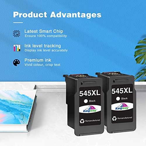 KINGWAY Remanufactured 545XL Black Ink Cartridges for Canon PG-545XL Ink for Canon Pixma MG3050 MG2550S TS3150 TR4550 MG2950 TR4551 MX495 MG2450 TS205 iP2850 TS3151 MG3051 TS305 MG2555S MG3053 MG3052