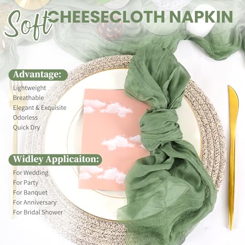 50 Packs Sage Green Gauze Cheesecloth Napkins,20 x 20 Inch Rustic Boho Cloth Napkins,Washable Cloth Dinner Napkins,Decorative Table Napkin for Wedding,Dinner,Parties by Pesonlook - Used condition - Image 4