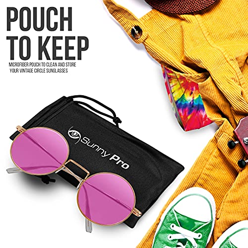 Image of Retro Round Sunglasses Small Colored Lens Hippie Glasses