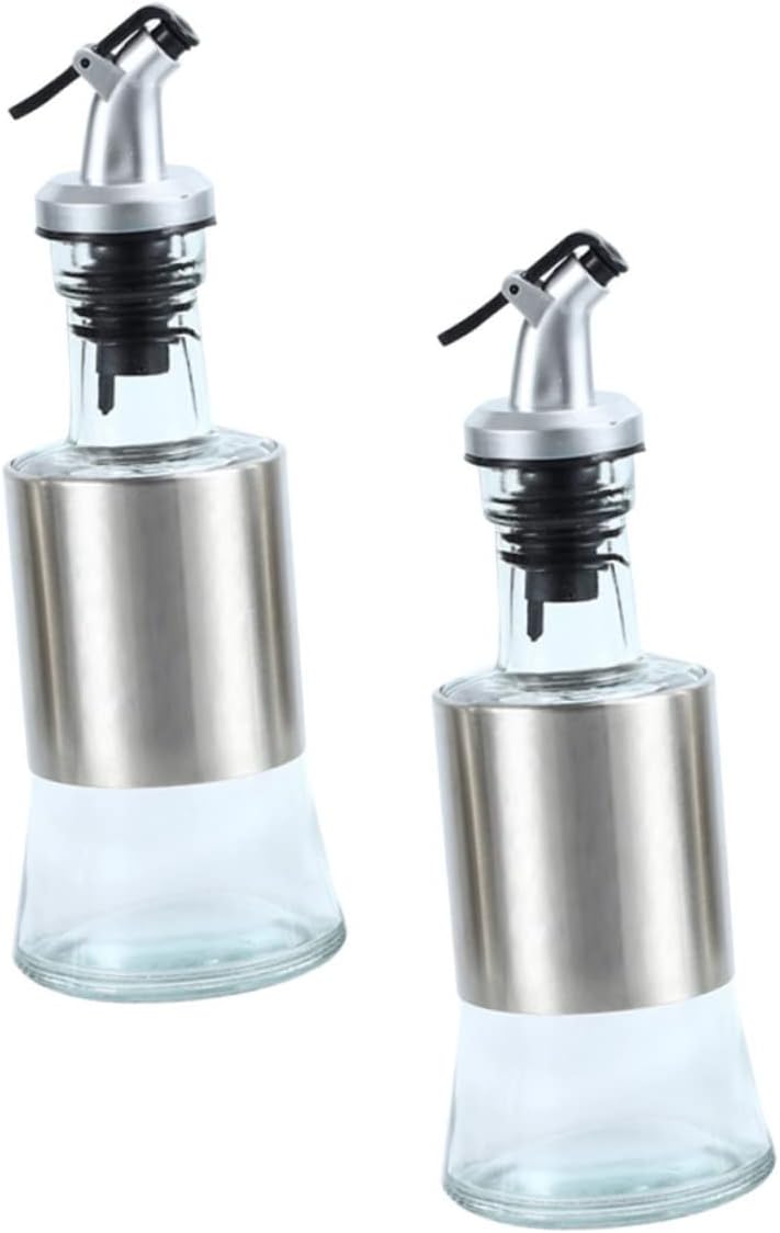 2pcs Oil Vinegar Bottles Leakproof Kitchen Condiment Dispenser Sprayer Stainless Steel Glass for Bbq Picnic