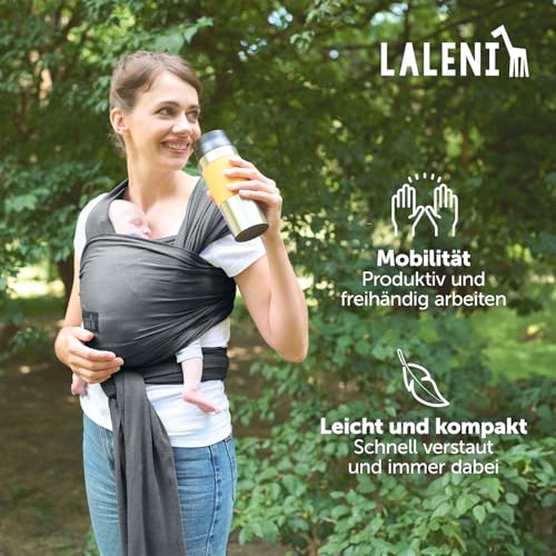 Laleni Tragetuch Baby neugeboren bis 15 kg aus weicher Baumwolle - Babytrage Neugeborene ab Geburt - OEKO-TEX zertifiziertes Tragetuch Kleinkind - Wickeltuch Baby mit 5,10 m Länge - Babytuch in Grau