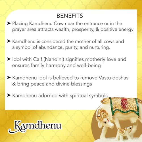 Image of Ekhasa Kamdhenu Cow with Calf Vastu Idol | Gomatha Cow and Calf Statue for Pooja | Resin Cow Calf Idol for Home Decor, Vastu, Feng Shui, Pooja Room, Good Luck, Gift for Griha Pravesh Ceremony